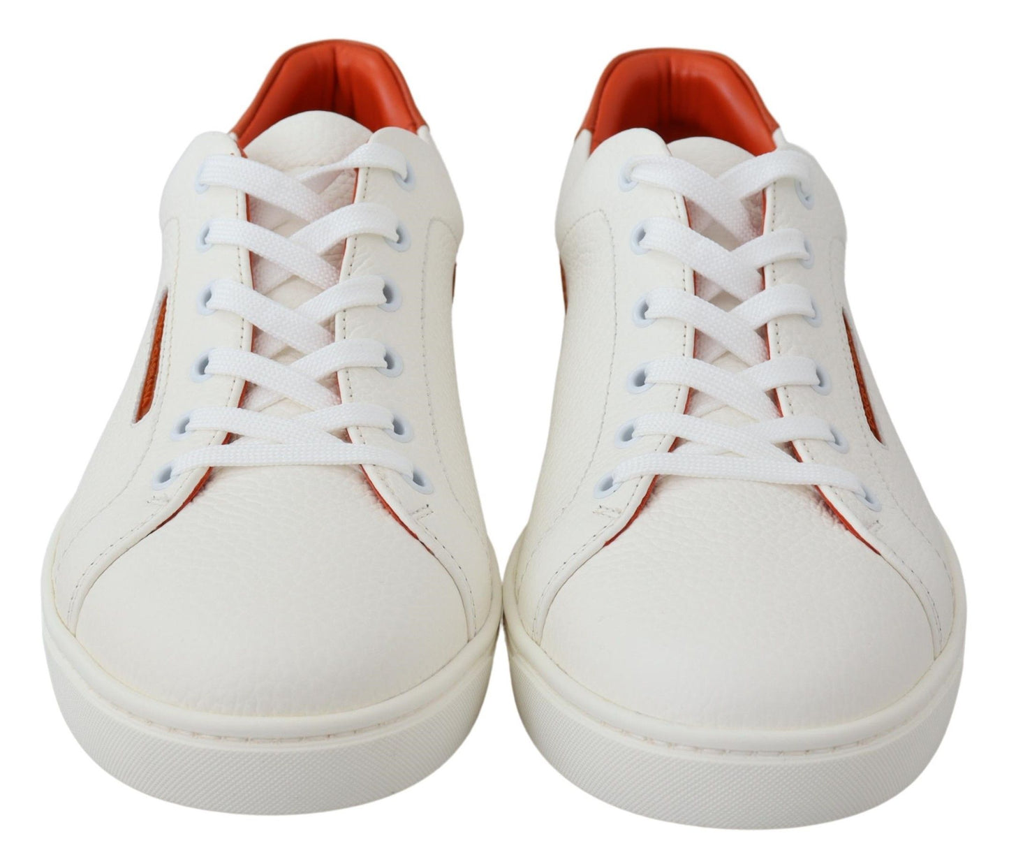 Chic White & Orange Low Top Leather Sneakers