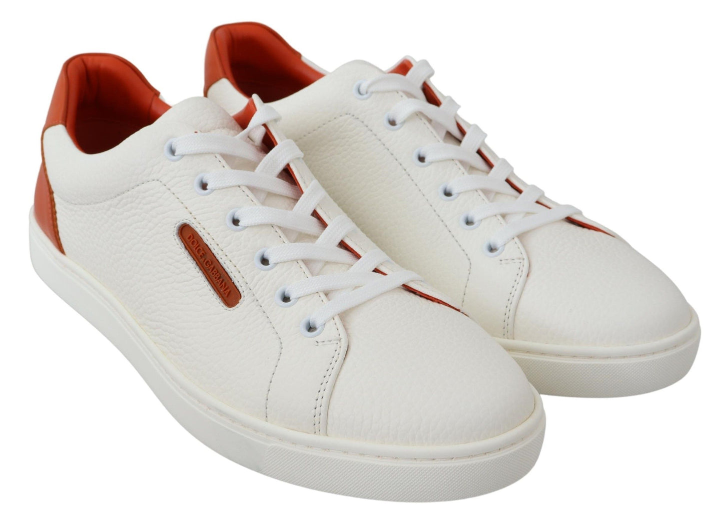 Chic White & Orange Low Top Leather Sneakers