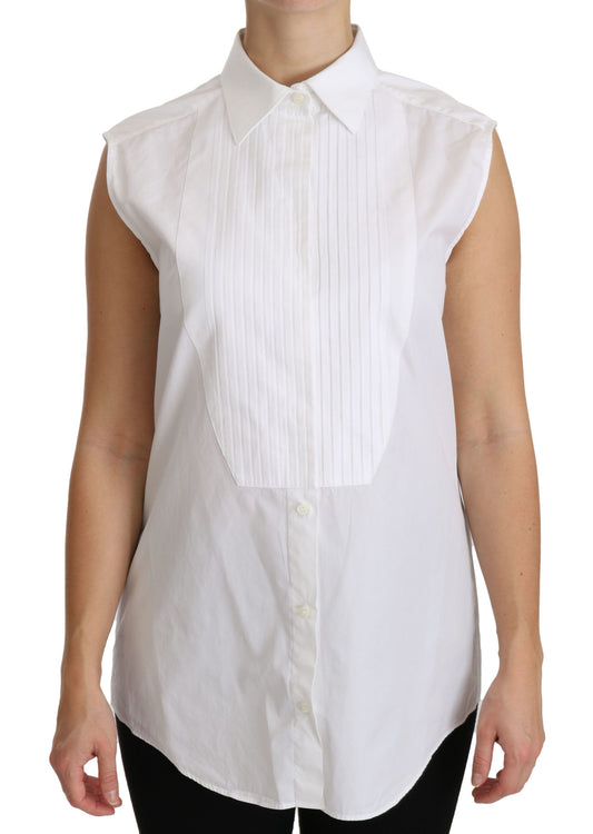 Chic White Cotton Sleeveless Polo Top