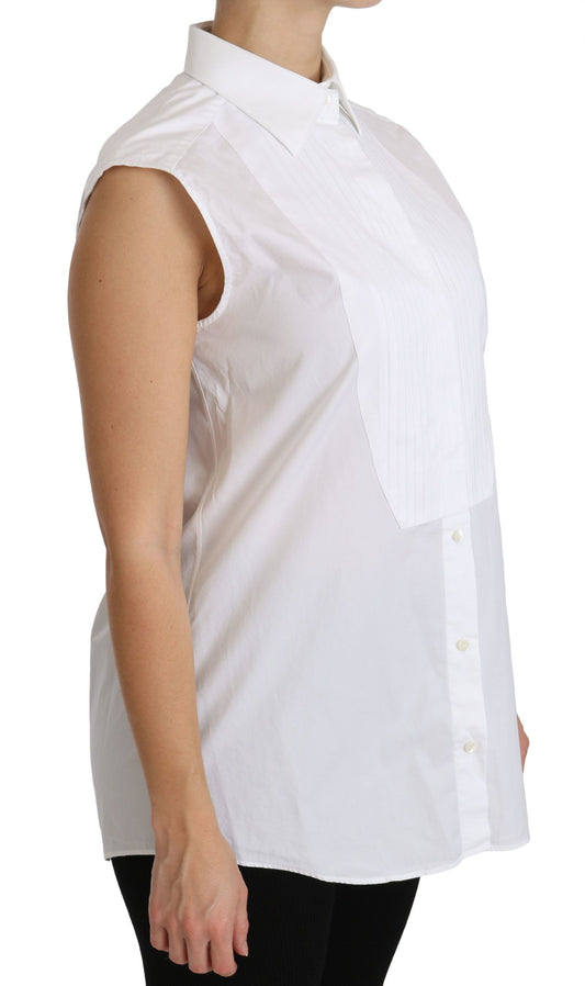 Chic White Cotton Sleeveless Polo Top