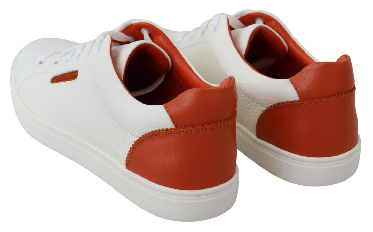 Chic White & Orange Low Top Leather Sneakers