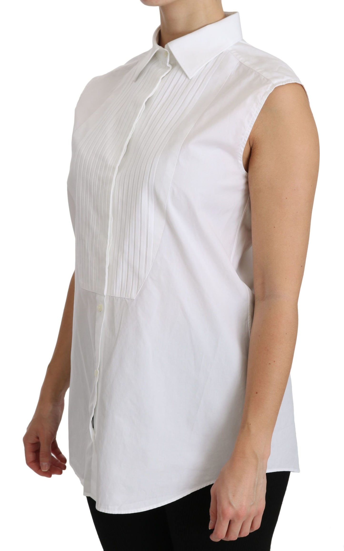 Chic White Cotton Sleeveless Polo Top