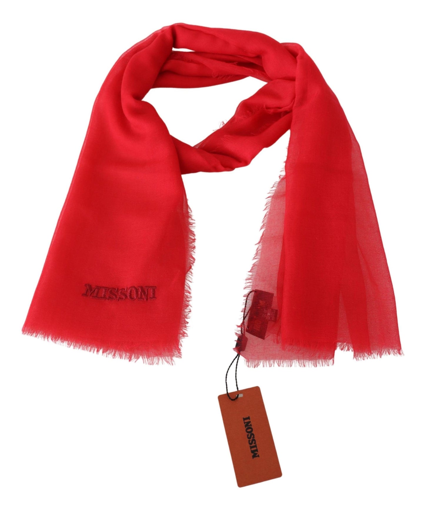 Elegant Red Cashmere Scarf with Logo Embroidery