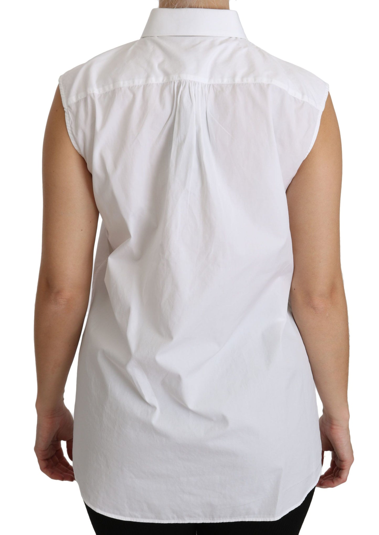 Chic White Cotton Sleeveless Polo Top