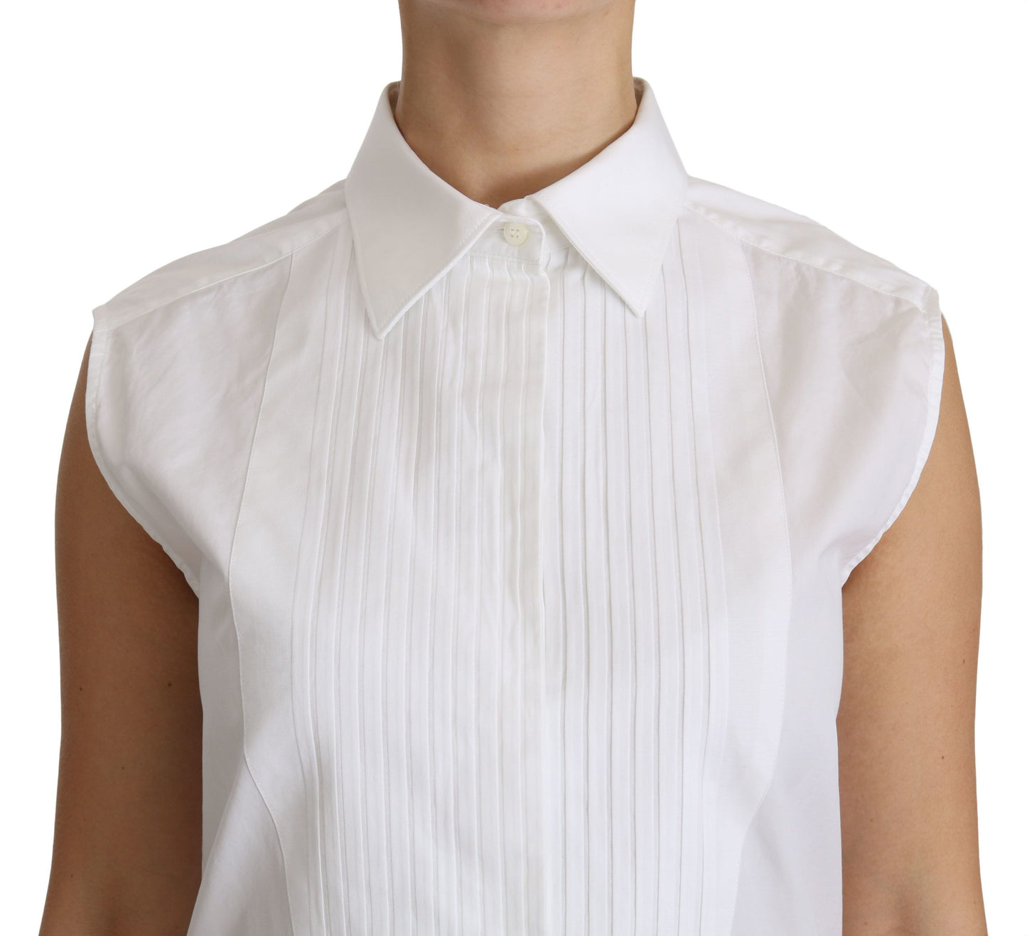 Chic White Cotton Sleeveless Polo Top