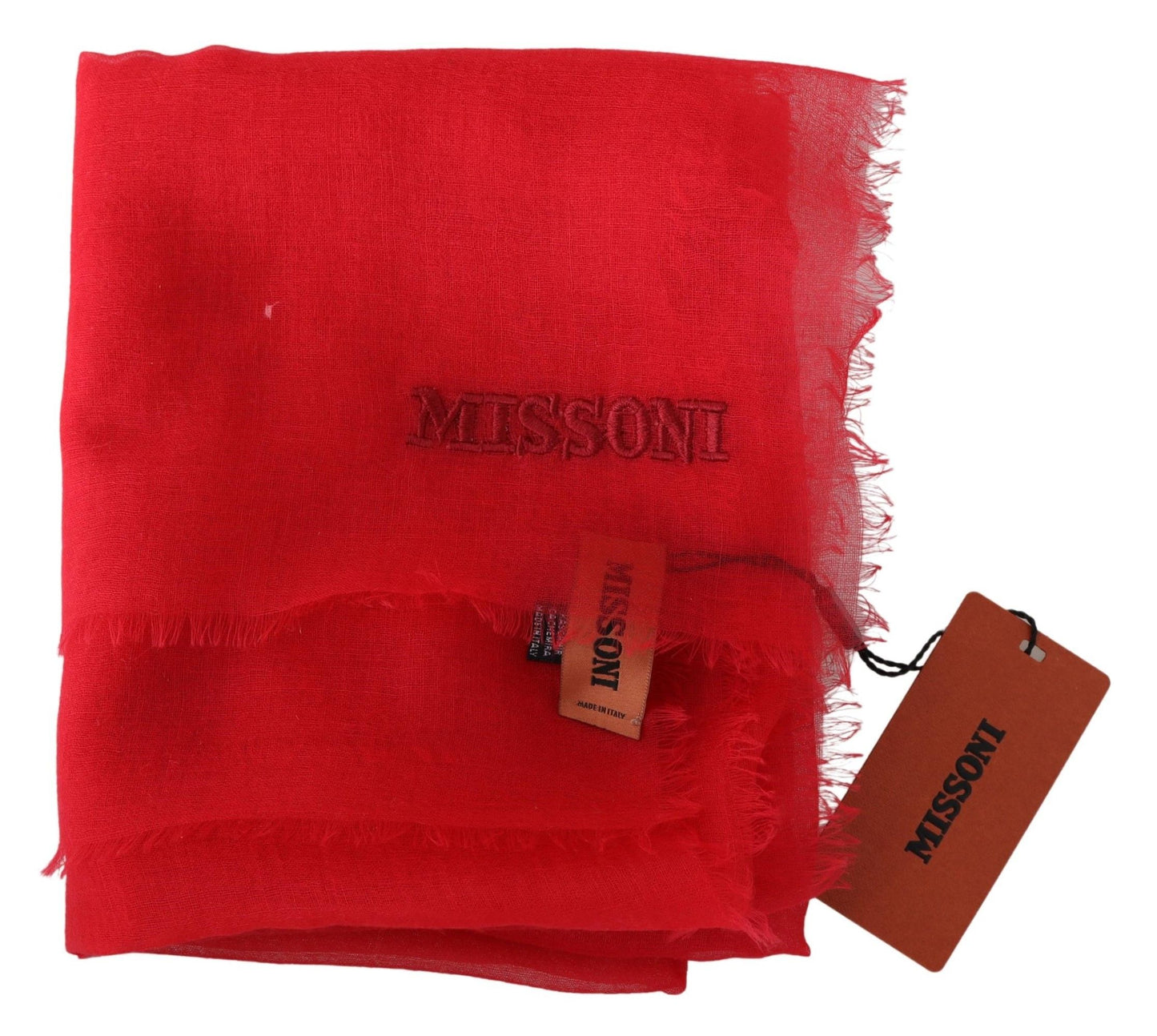 Elegant Red Cashmere Scarf with Logo Embroidery