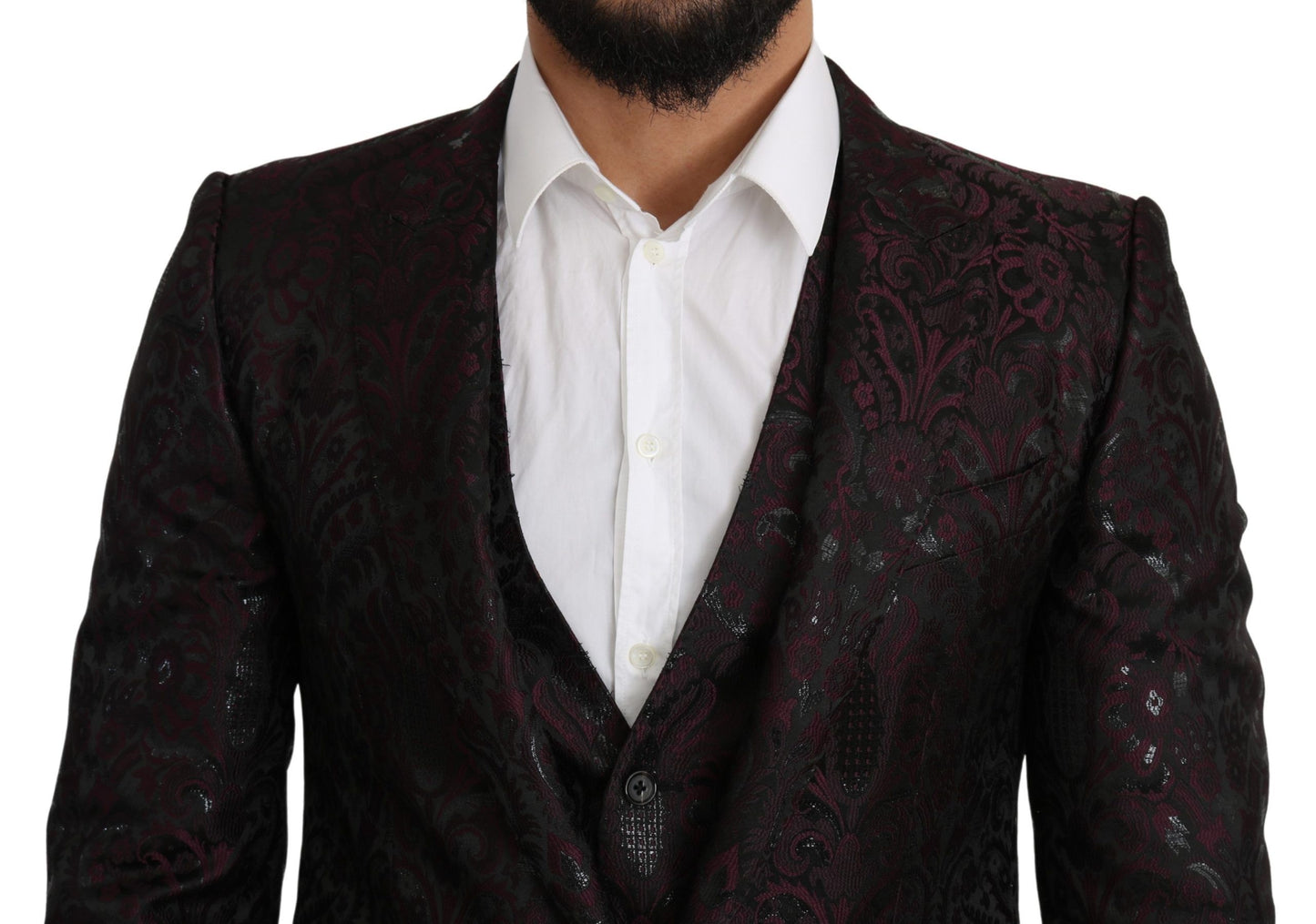 Black Bordeaux Floral Jacquard Blazer & Vest Set