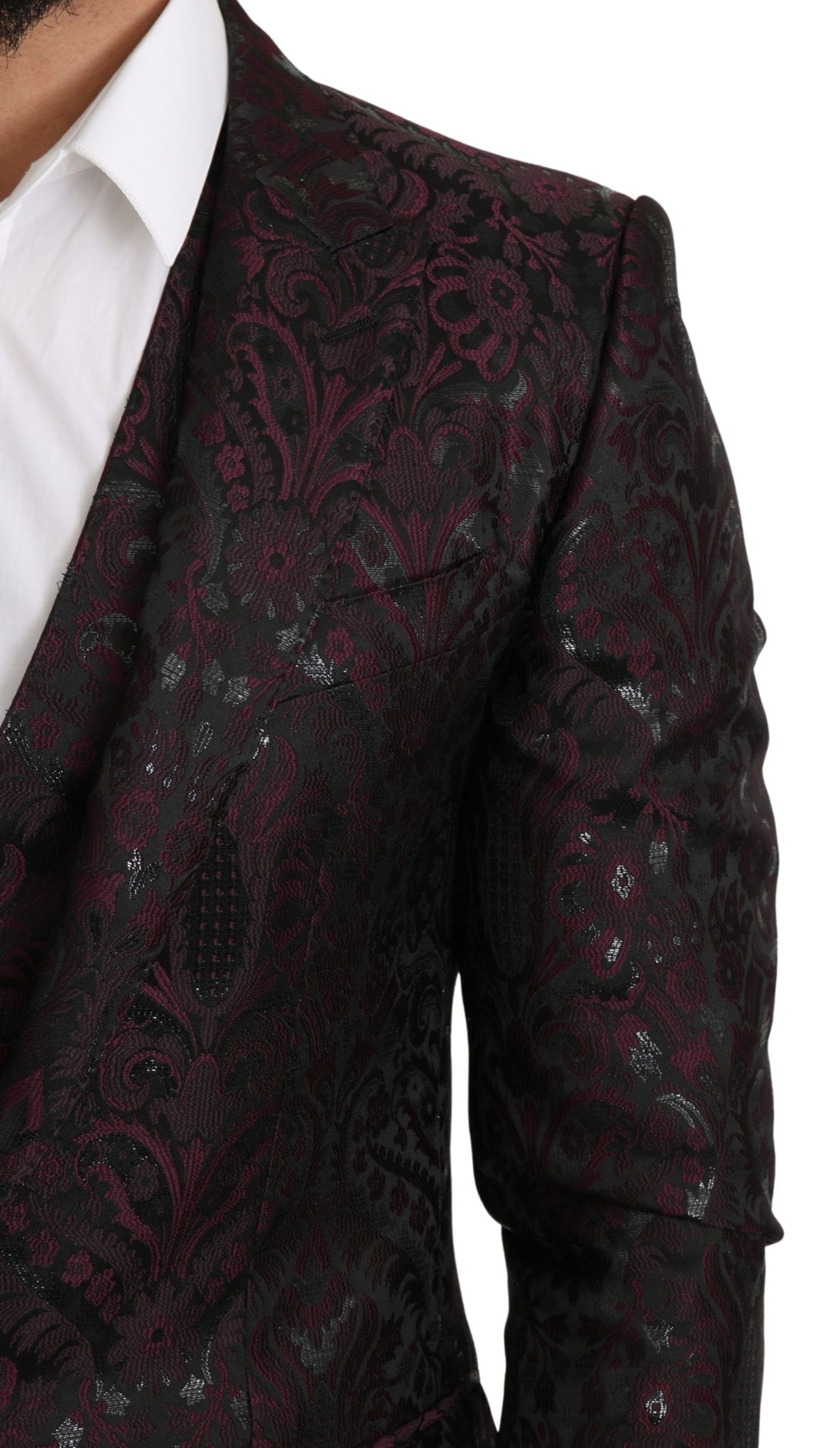 Black Bordeaux Floral Jacquard Blazer & Vest Set