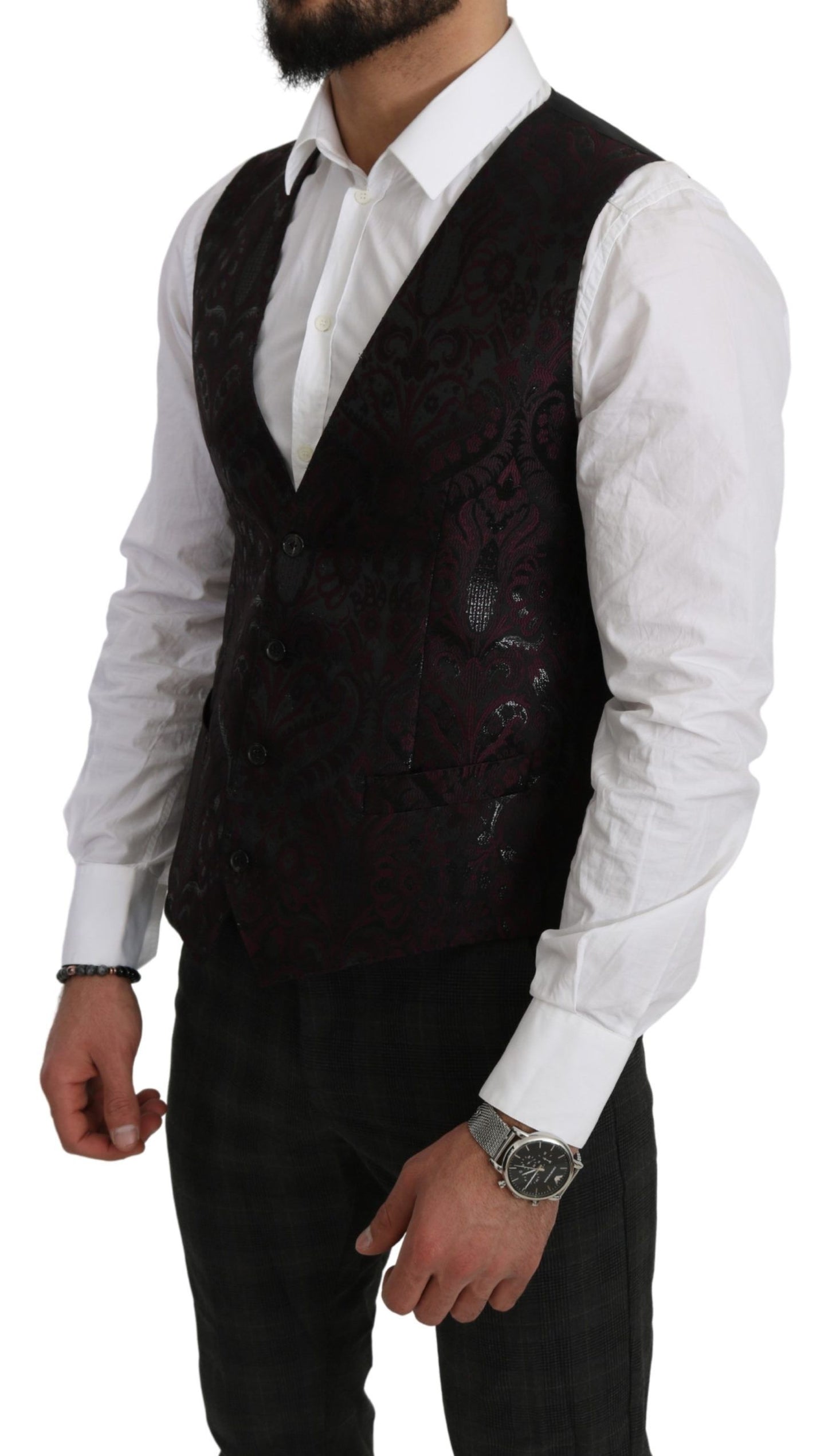 Black Bordeaux Floral Jacquard Blazer & Vest Set