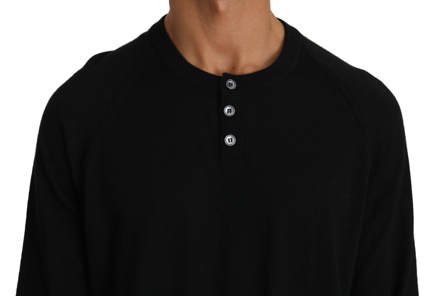 Elegant Black Henley Sweater with Music Print