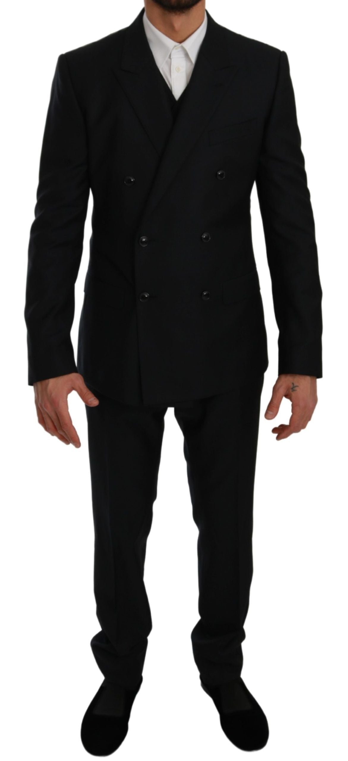 Elegant Slim Fit Three-Piece Dark Blue Suit