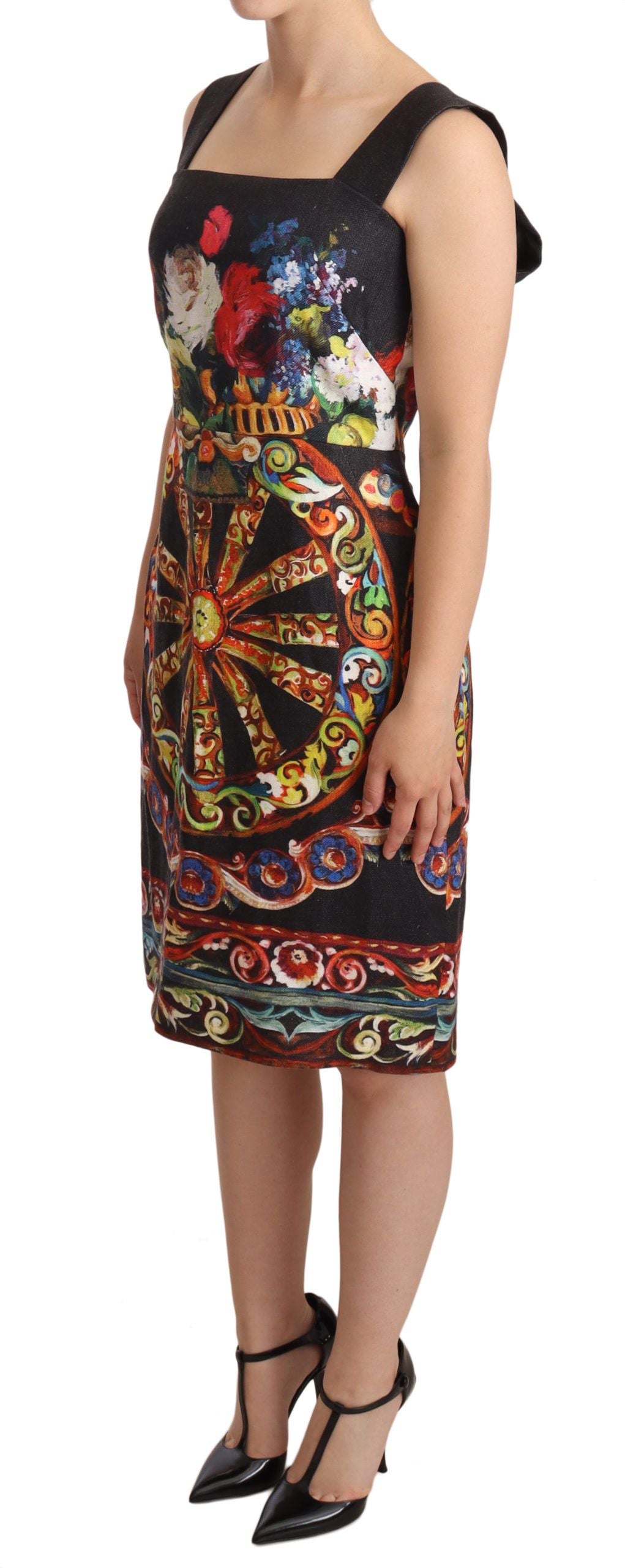 Elegant Floral Sheath Linen Dress