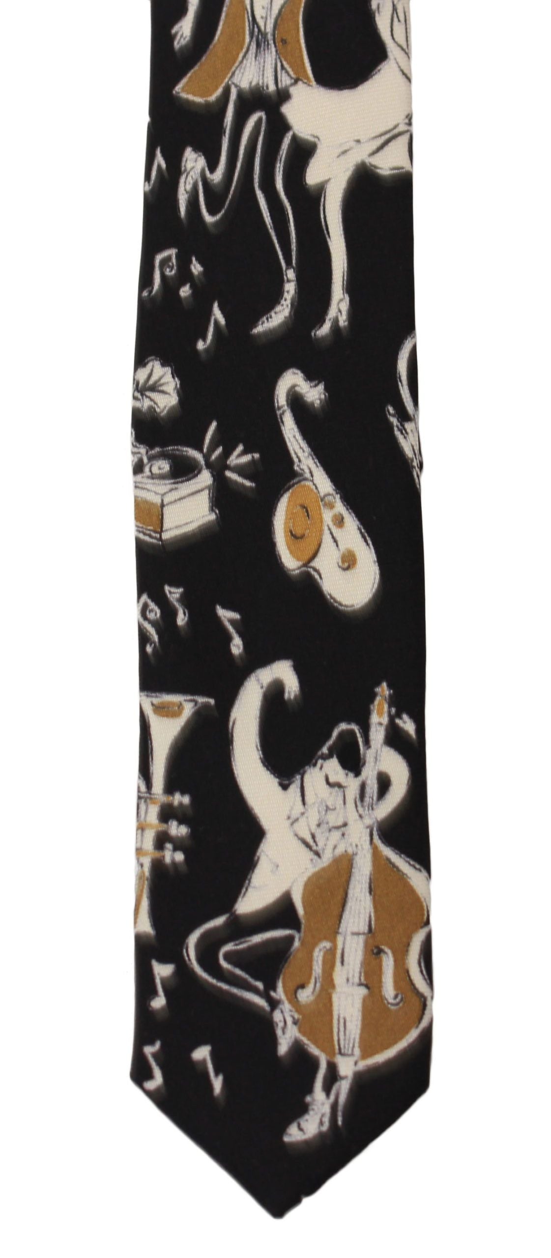 Black Gold Music Print Silk Neck Tie