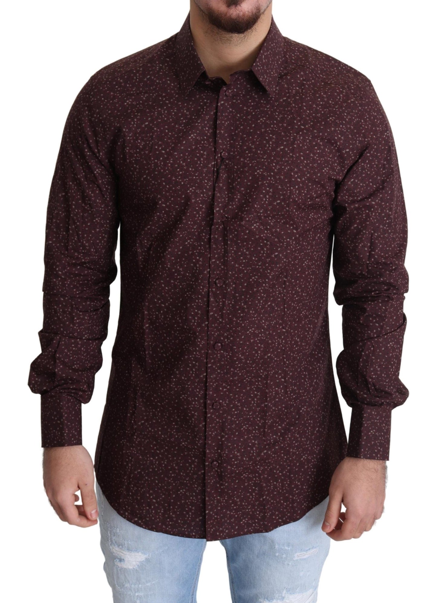 Maroon Cotton Floral Dress Formal Shirt