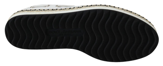 Elegant White Canvas Leather Loafers