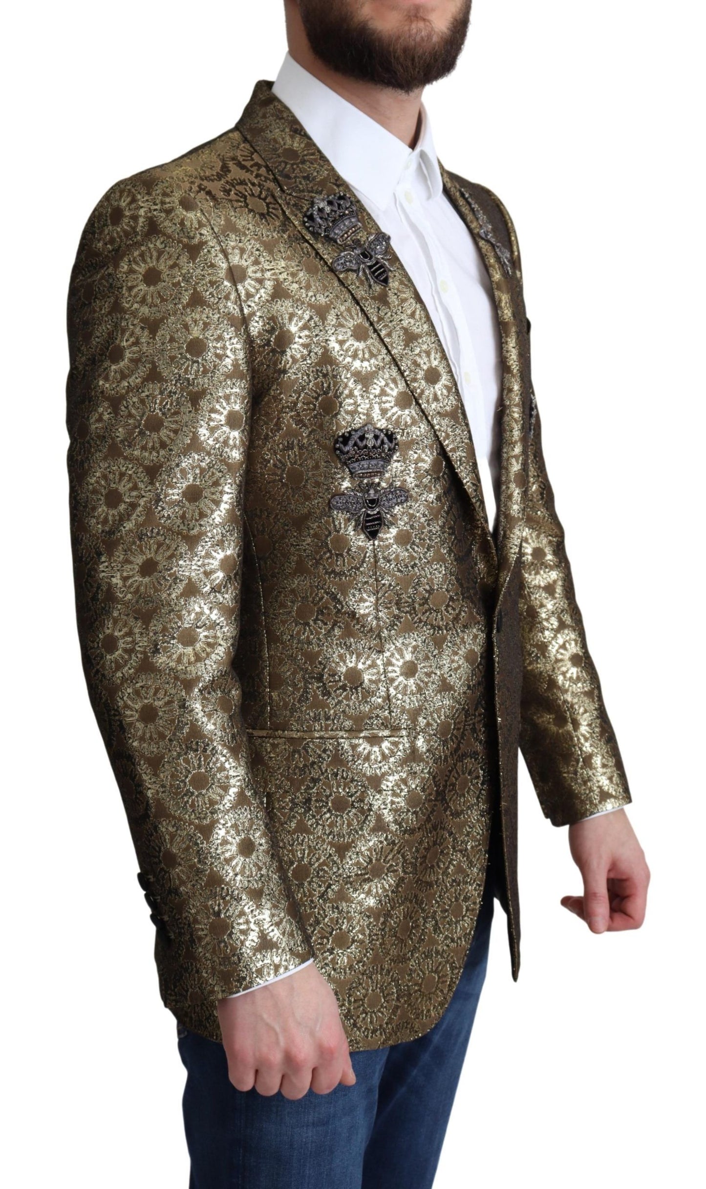 Elegant Gold Jacquard Martini Blazer Jacket