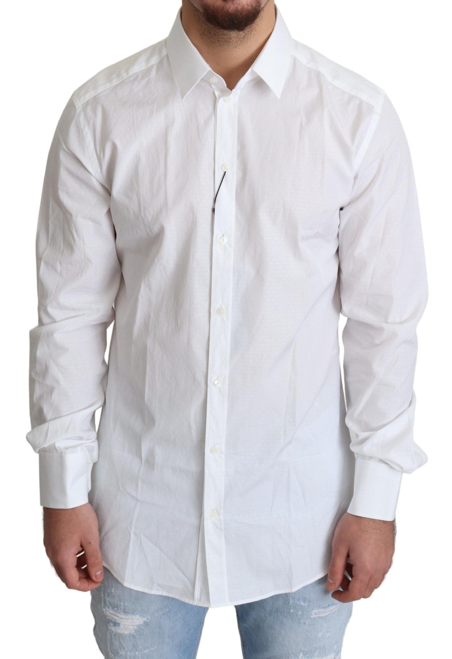 Elegant White Cotton Dress Shirt