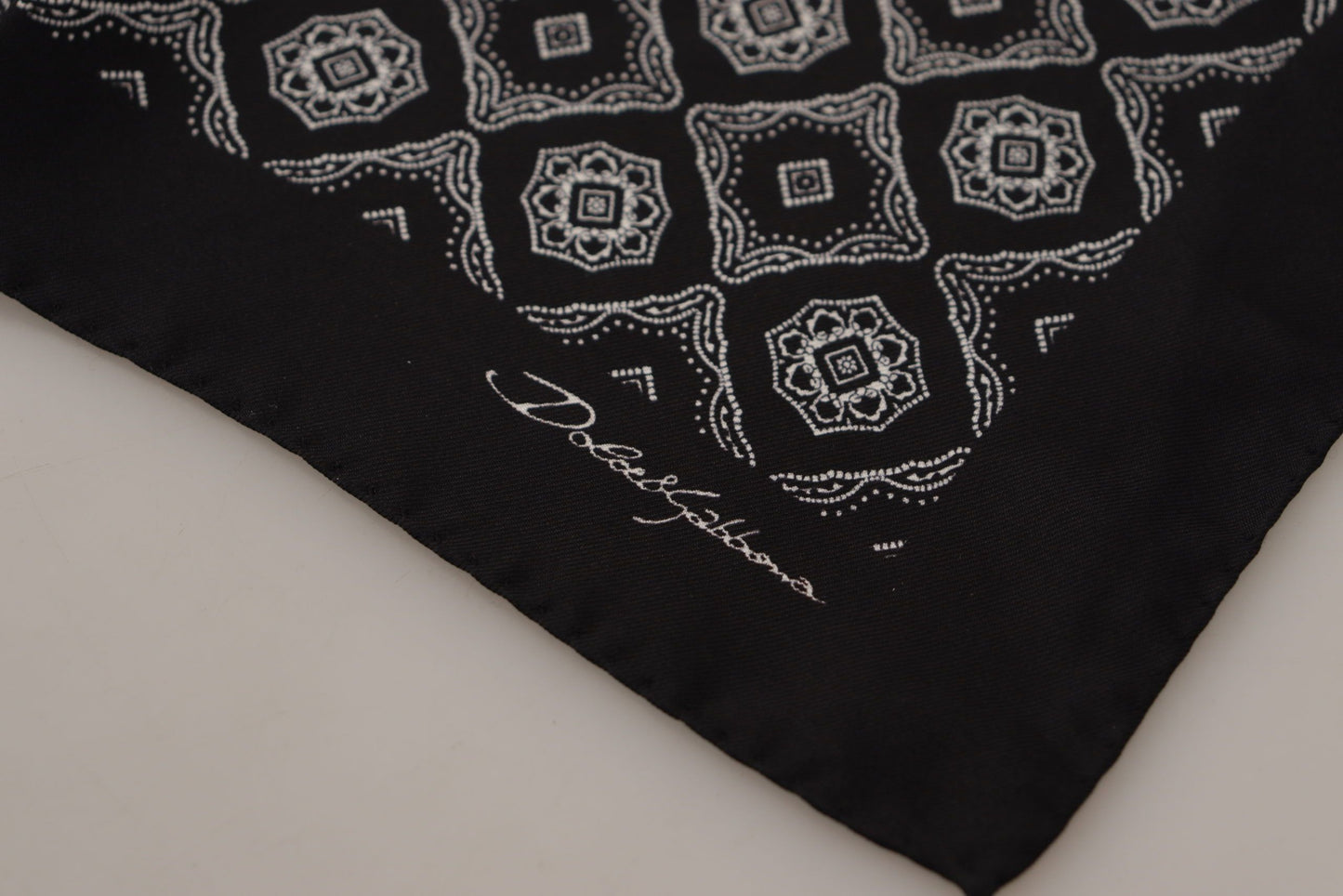 Black Geometric Patterned Square Handkerchief Scarf