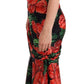 Black Shiny Silk Floral Print Draped Dress