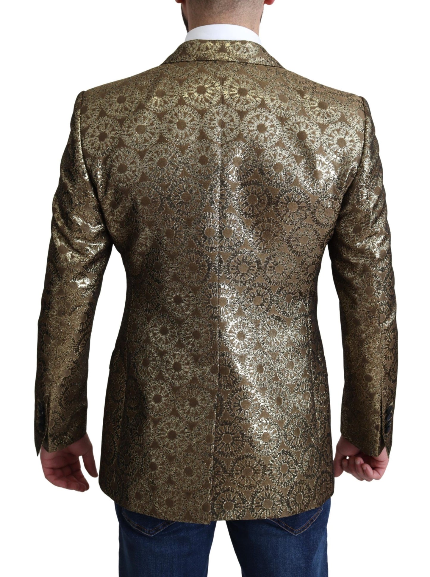 Elegant Gold Jacquard Martini Blazer Jacket