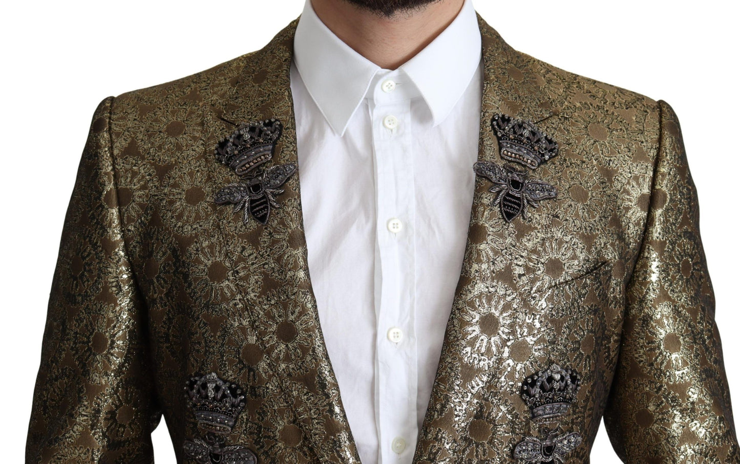 Elegant Gold Jacquard Martini Blazer Jacket