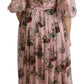 Elegant Pink Bengal Cat Print A-Line Maxi Dress
