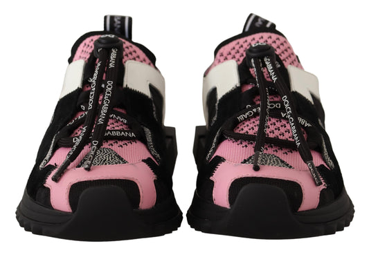 Chic Black Lace-up Sneakers with Pink Detail