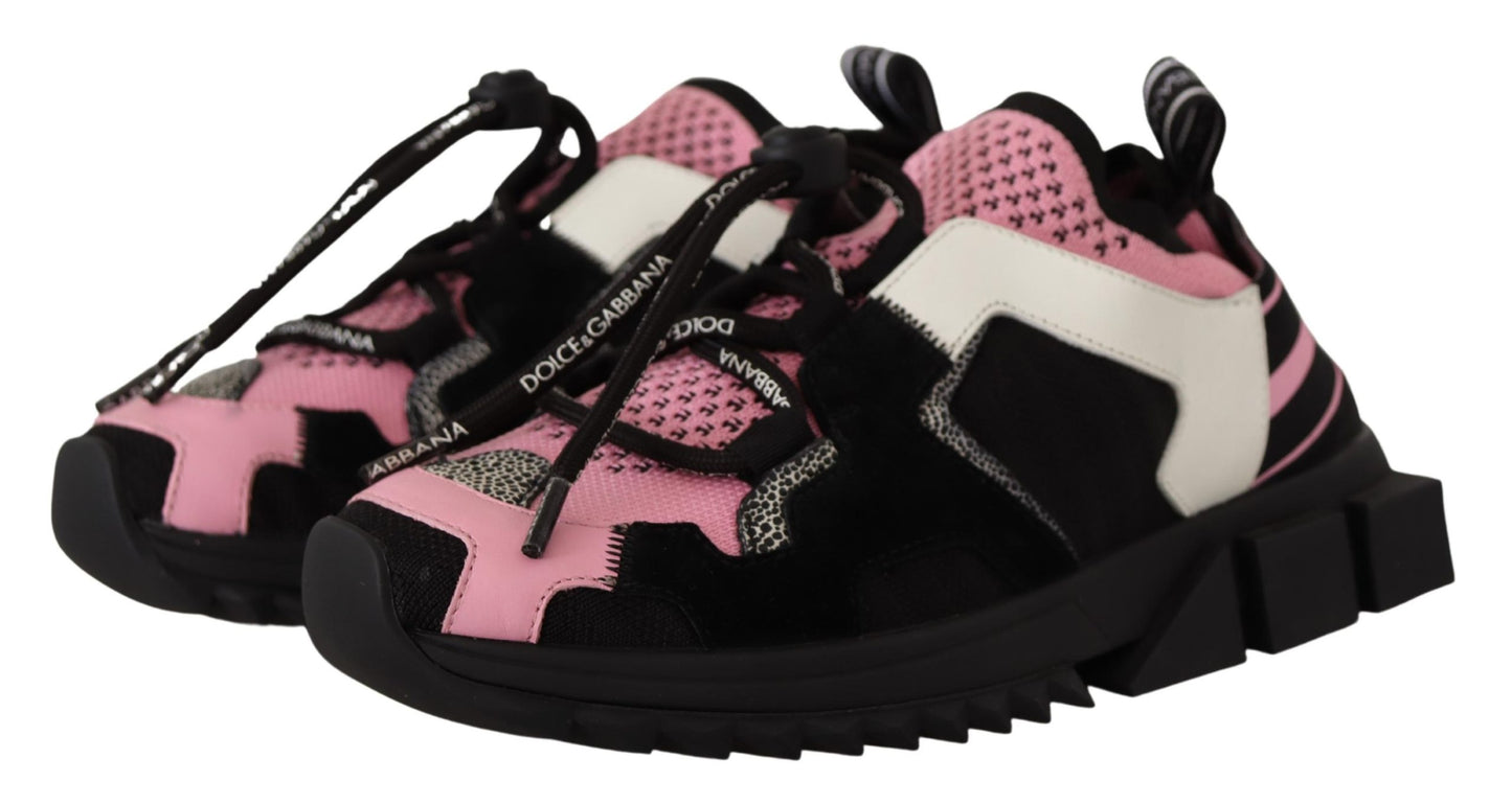 Chic Black Lace-up Sneakers with Pink Detail