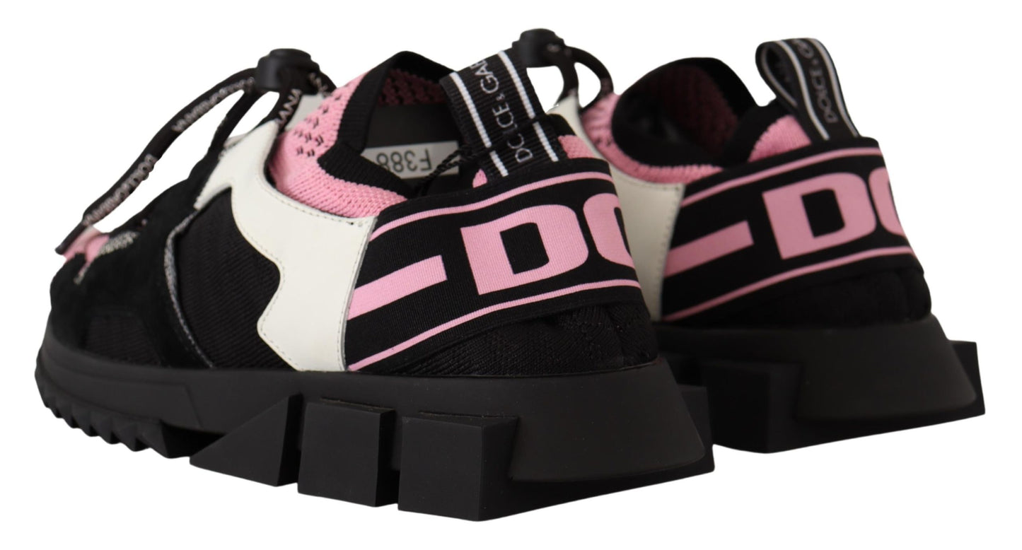Chic Black Lace-up Sneakers with Pink Detail