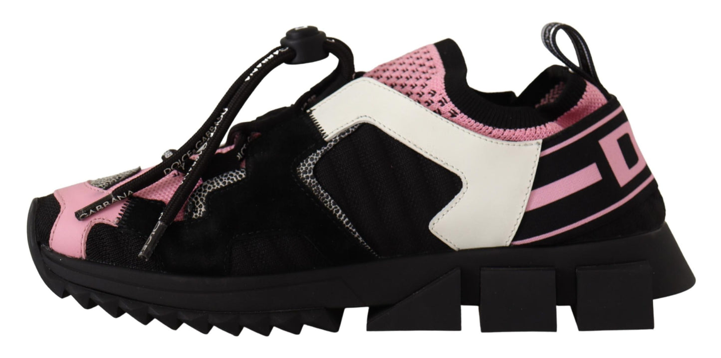 Chic Black Lace-up Sneakers with Pink Detail