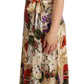 Beige One Shoulder Floral Mid Length Dress