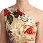 Beige One Shoulder Floral Mid Length Dress