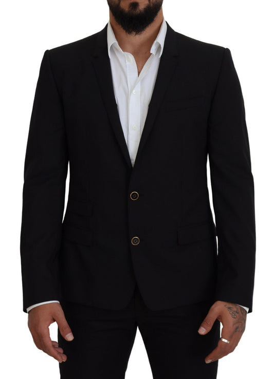 Elegant Black Formal Wool Blend Blazer