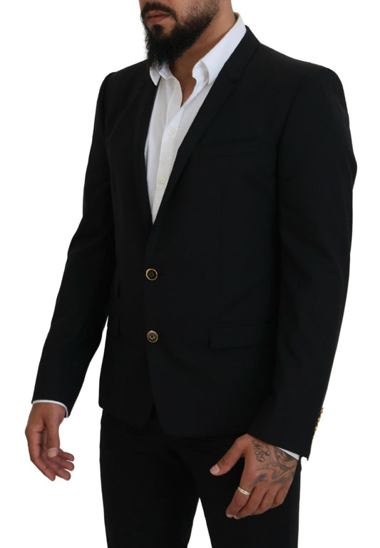 Elegant Black Formal Wool Blend Blazer