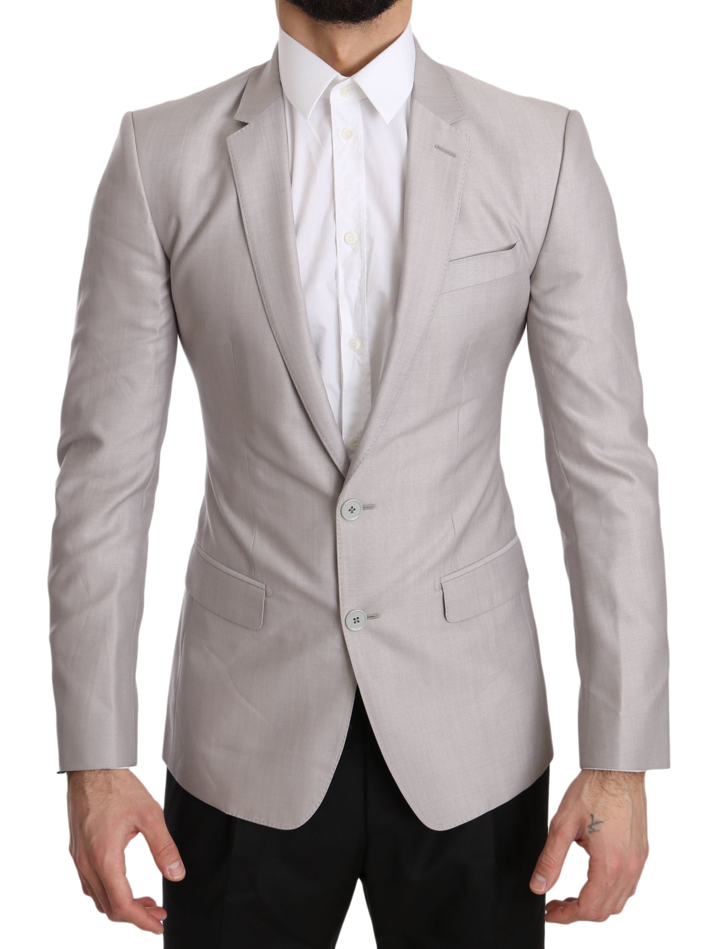 Sleek Silver Italian Wool Silk Blazer