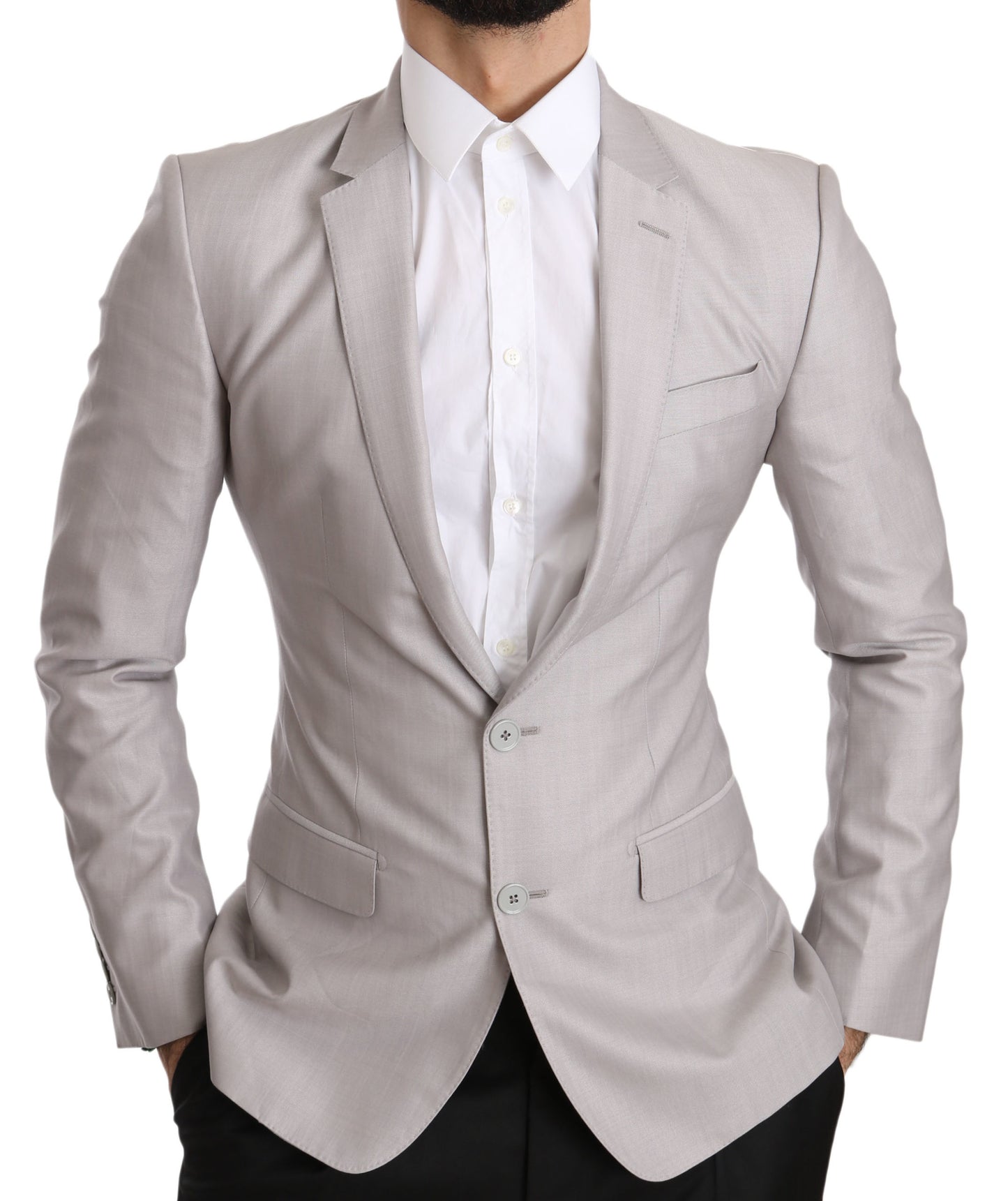 Sleek Silver Italian Wool Silk Blazer