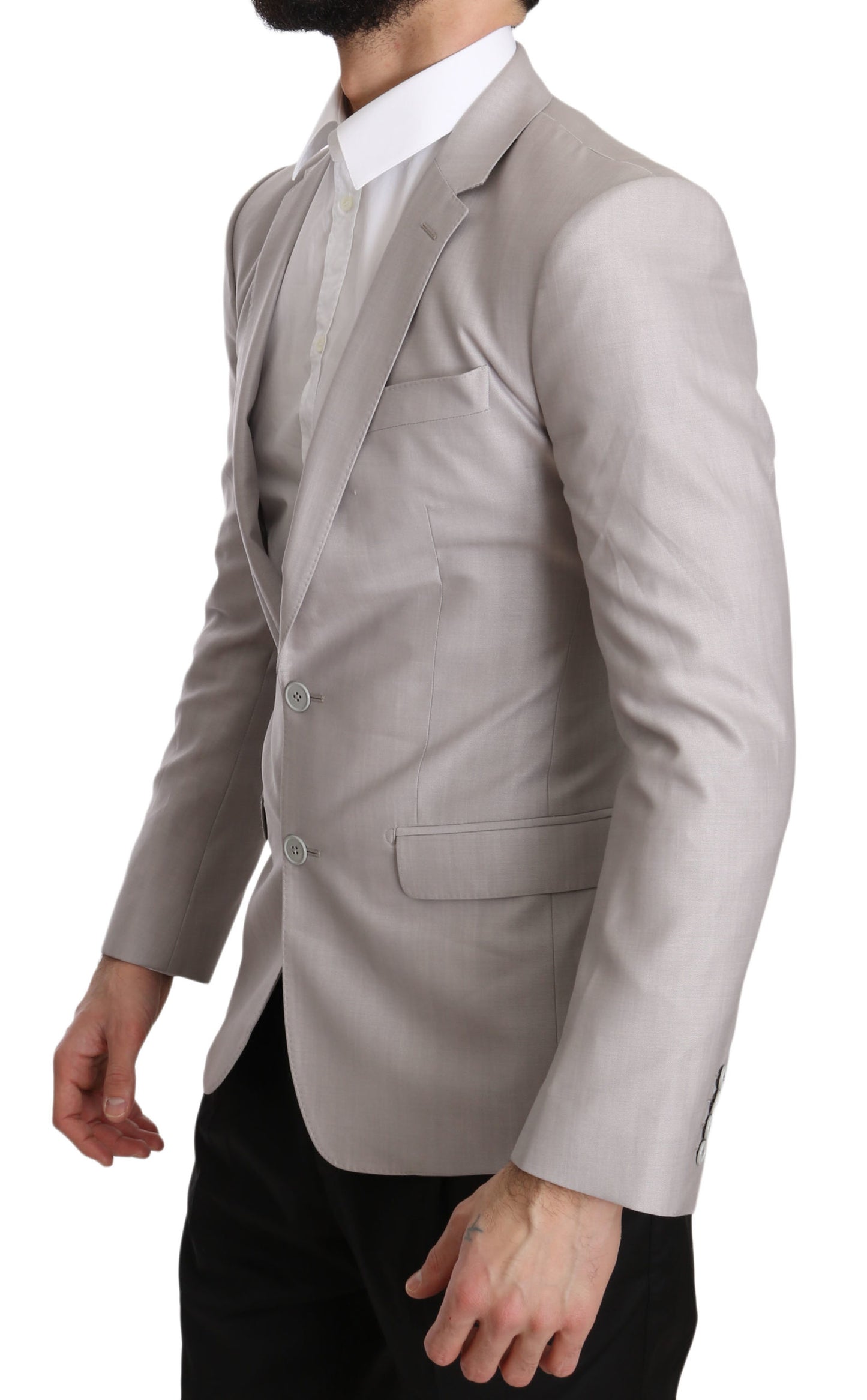 Sleek Silver Italian Wool Silk Blazer