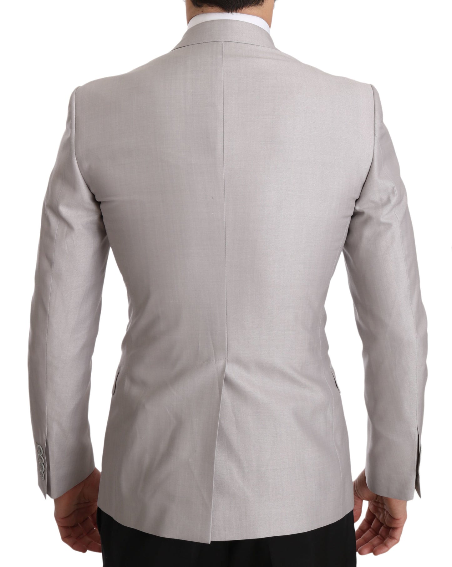 Sleek Silver Italian Wool Silk Blazer