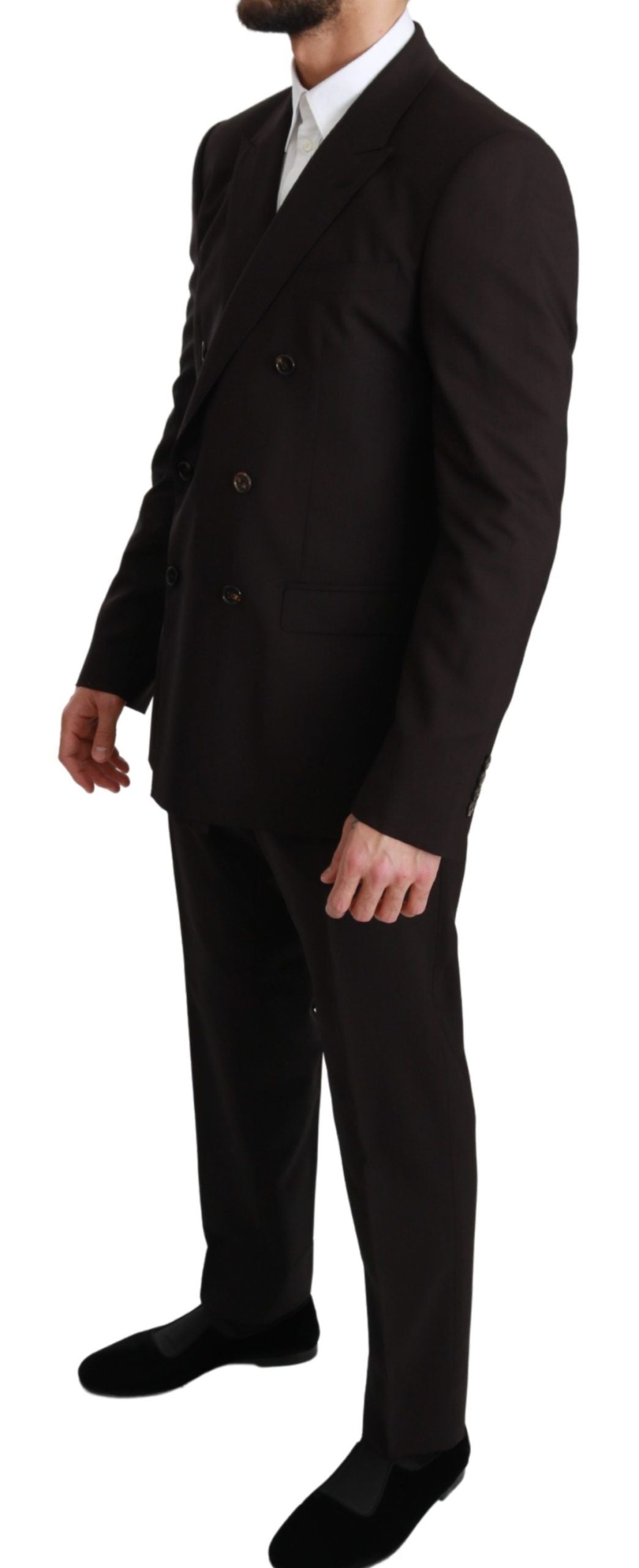 Elegant Brown Wool-Silk Men's Suit