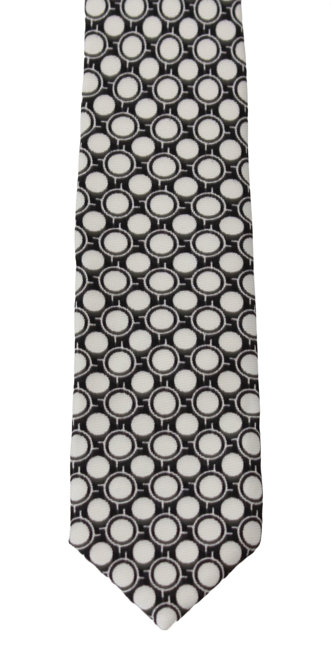 Elegant Black White Silk Necktie