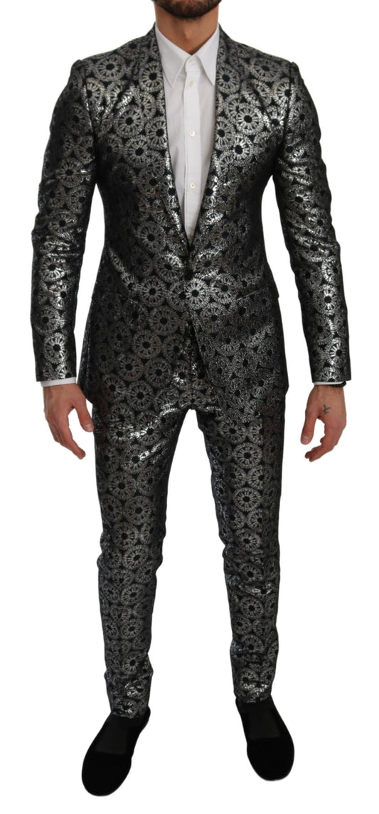 Elegant Blue Silver Slim Fit Suit