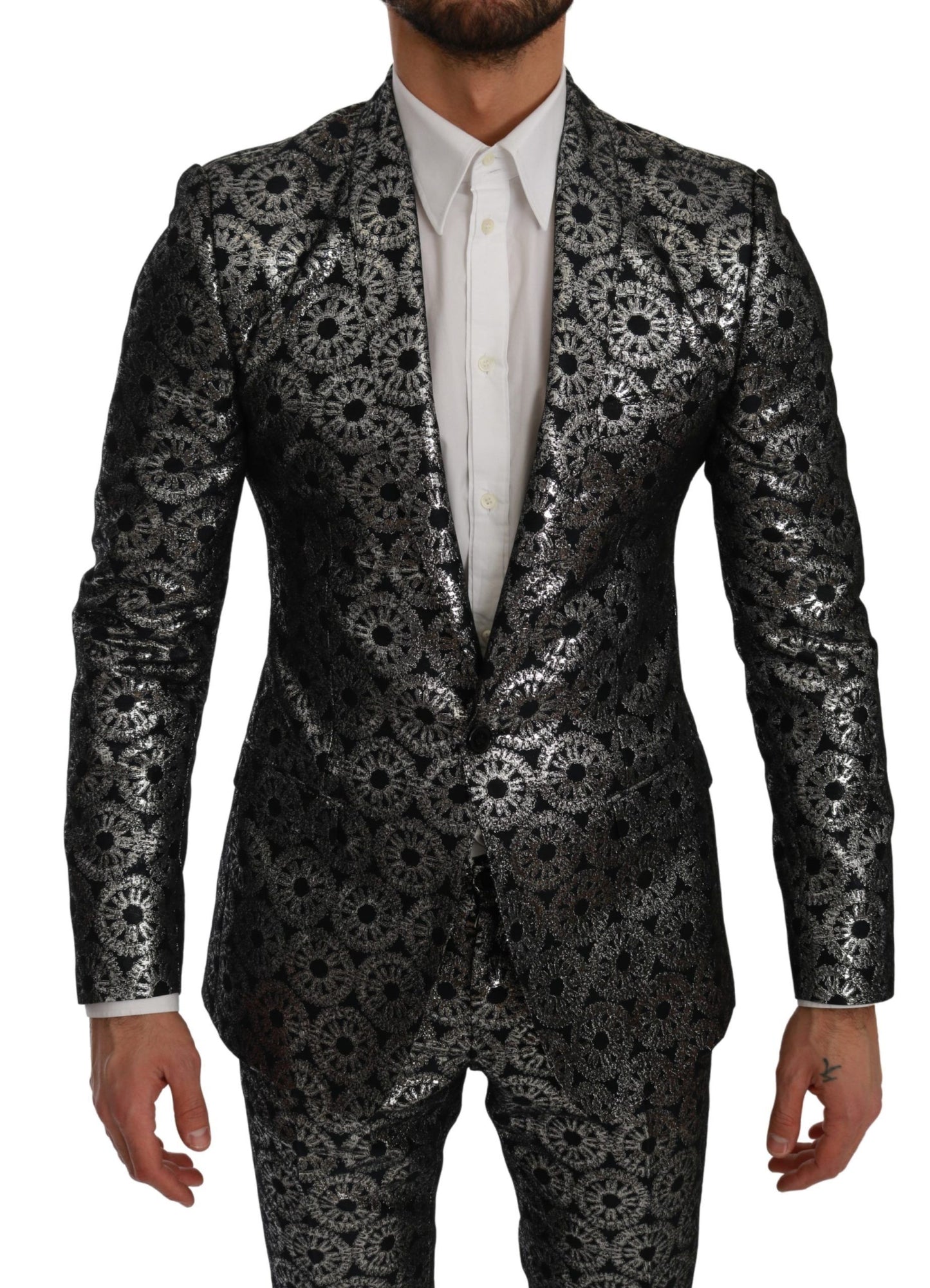 Elegant Blue Silver Slim Fit Suit