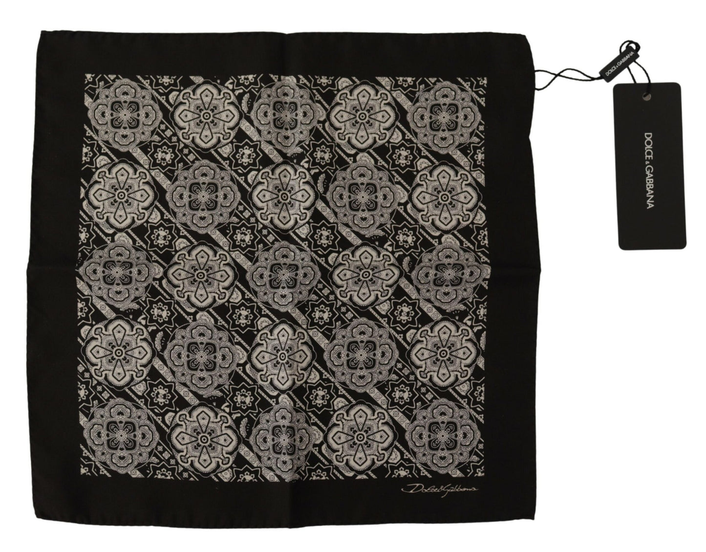 Black Patterned DG Printed Square Handkerchief Scarf