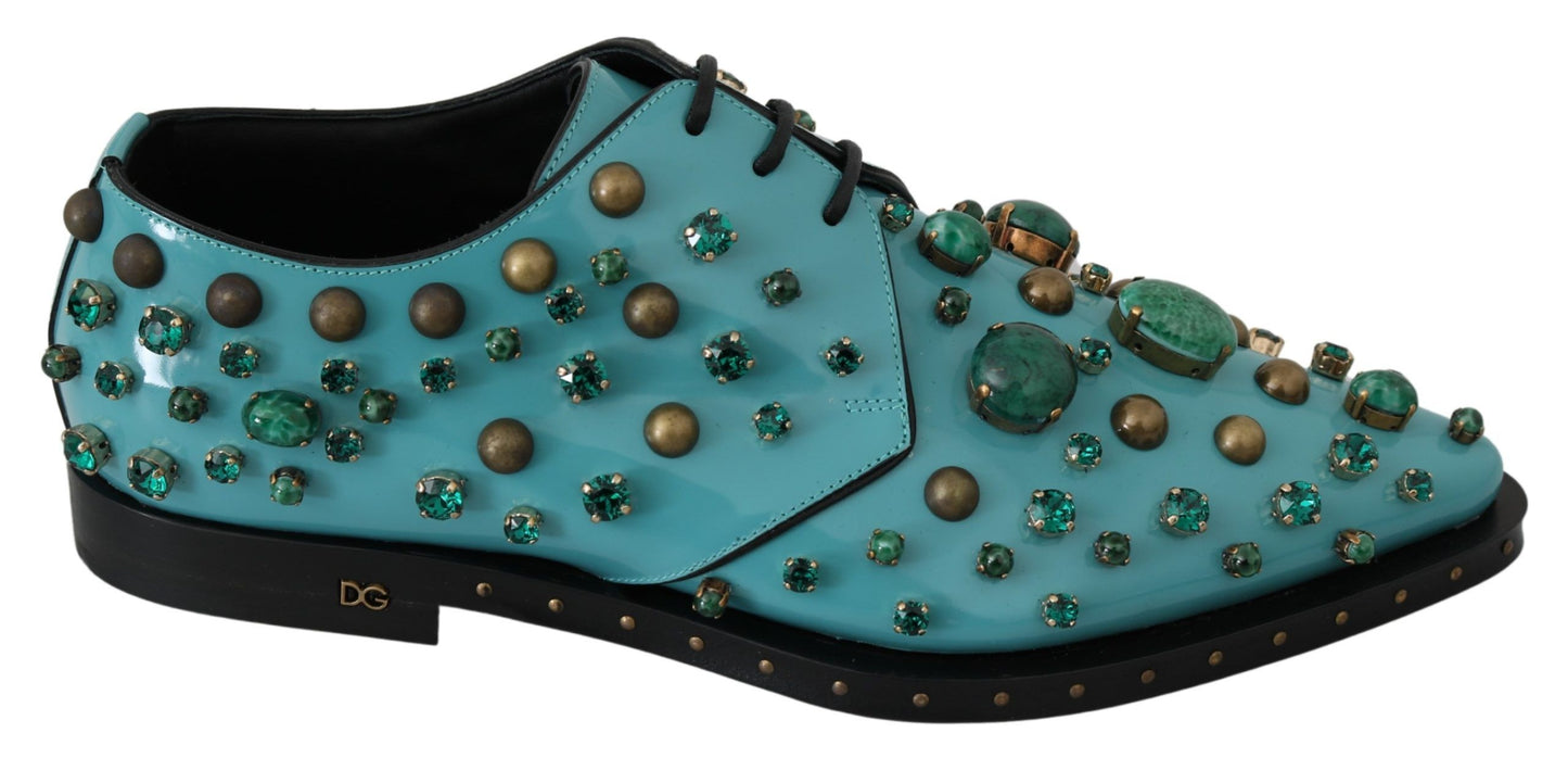 Elegant Blue Crystal-Embellished Flats