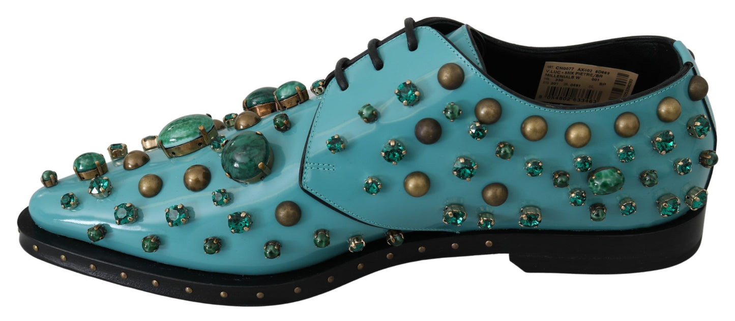 Elegant Blue Crystal-Embellished Flats