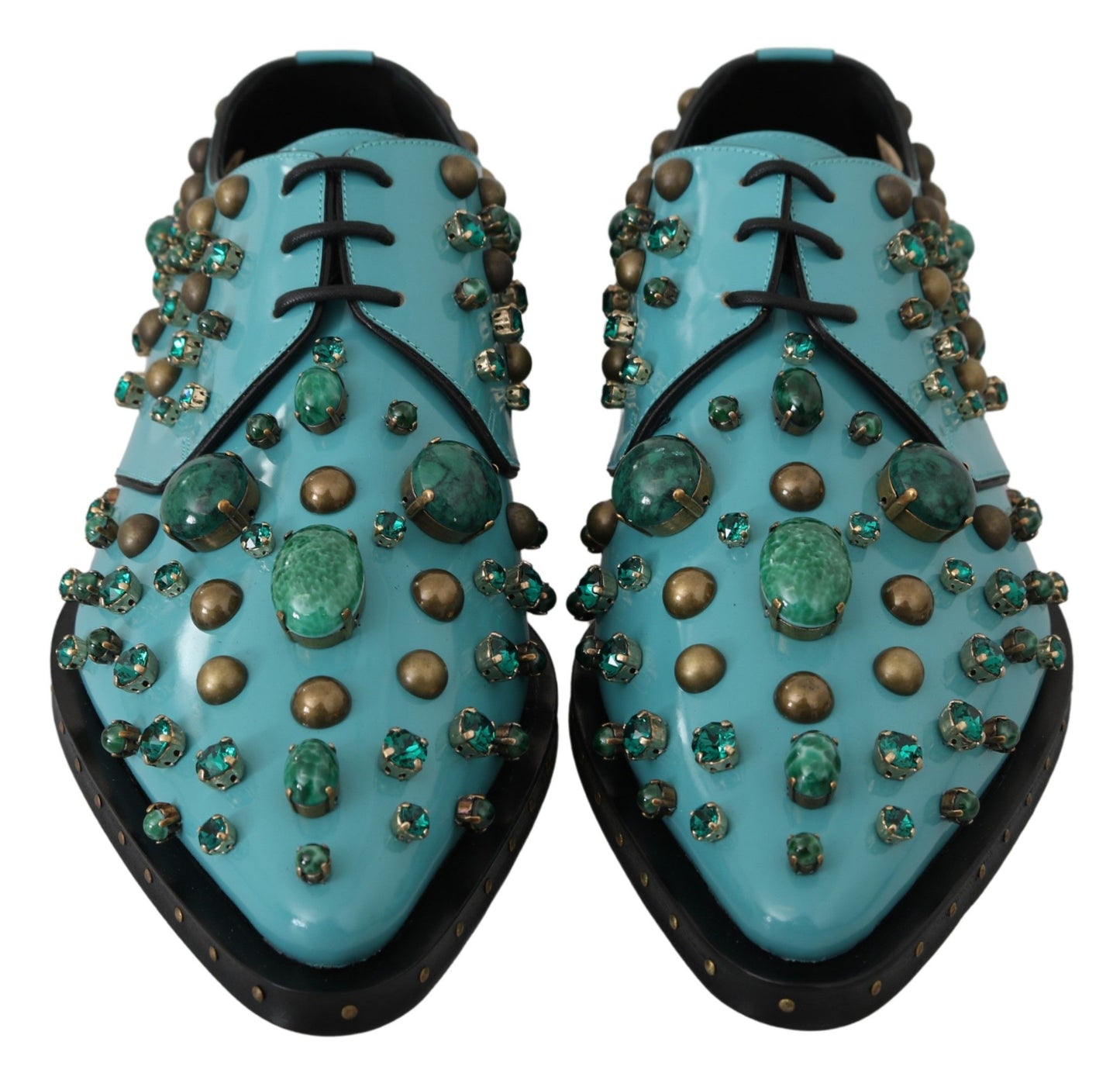 Elegant Blue Crystal-Embellished Flats