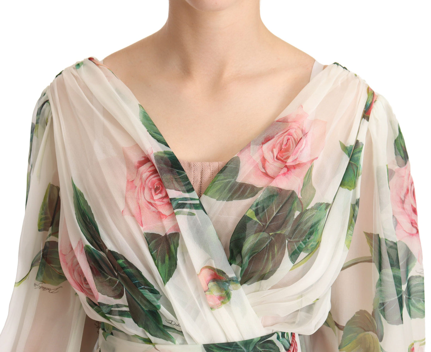 Elegant White Floral Silk Midi Dress