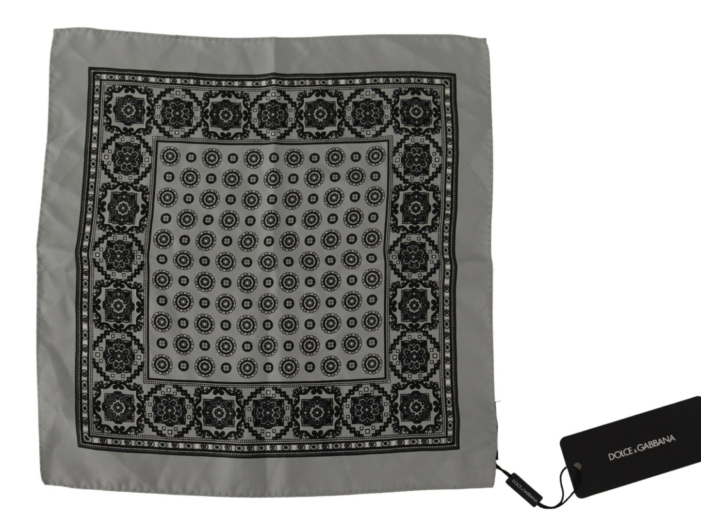 Grey Patterned Square Mens Handkerchief Silk Scarf