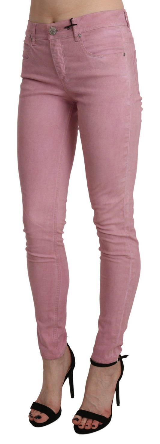 Chic Pink Mid Waist Skinny Jeans