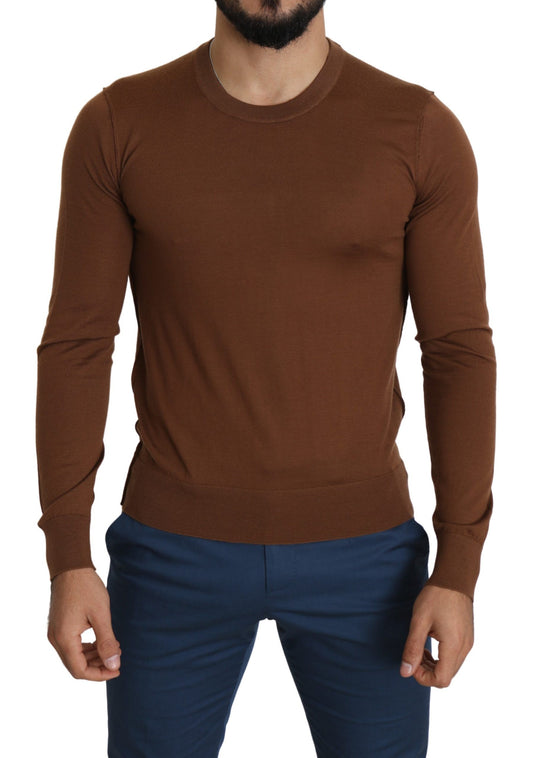 Elegant Brown Cashmere Pullover Sweater